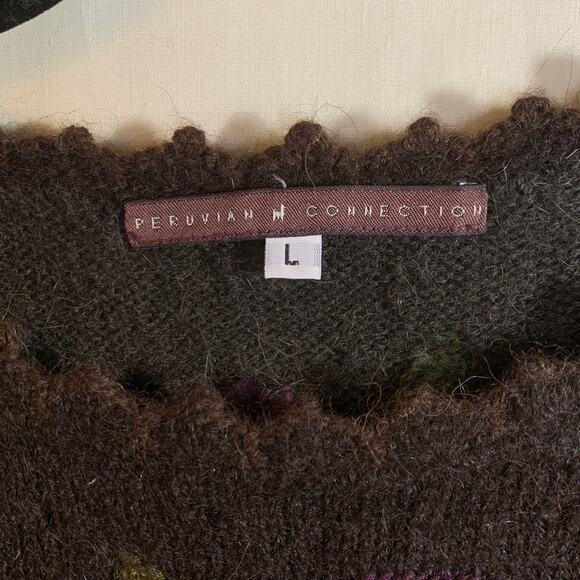 Peruvian Connection Funky Fantasy Floral Art-to-Wear Sweater Alpaca Size Large - Picture 7 of 7